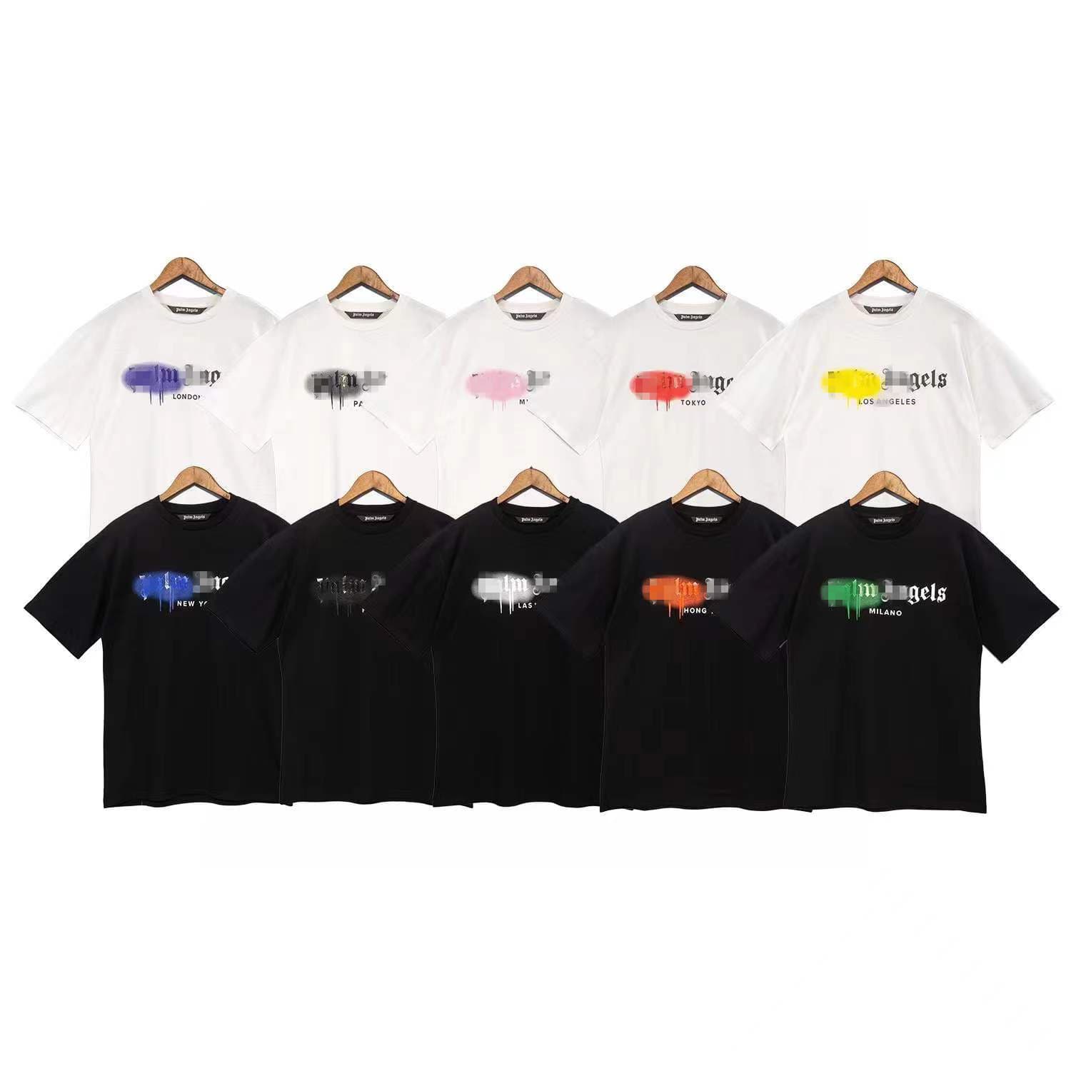 22SS Cross-border Trendy Brand Palm Angel Spray Paint Letter Logo Print Short Sleeve T-shirt Unisex Couple High Street Half Sleeve