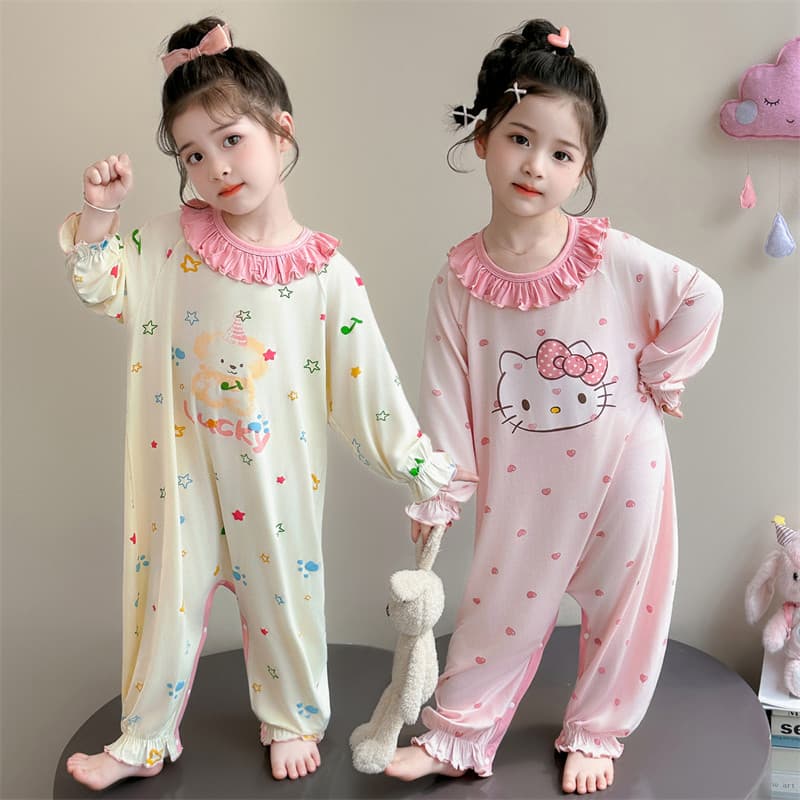 Girls' pajamas, children's summer modal little girls' jumpsuits, home clothes, spring and autumn baby one-piece air-conditioned sleeping bags