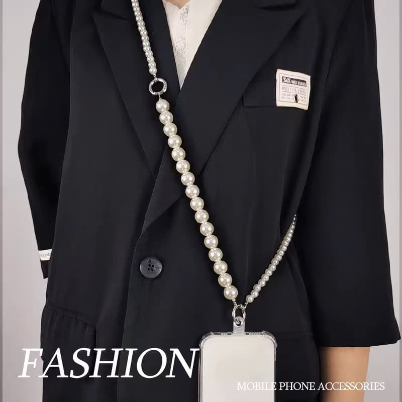 Phone Crossbody Chain Wearable Extended Chain High-End Fashion Pearl Phone Pendant Two-Use Removable Universal Clip
