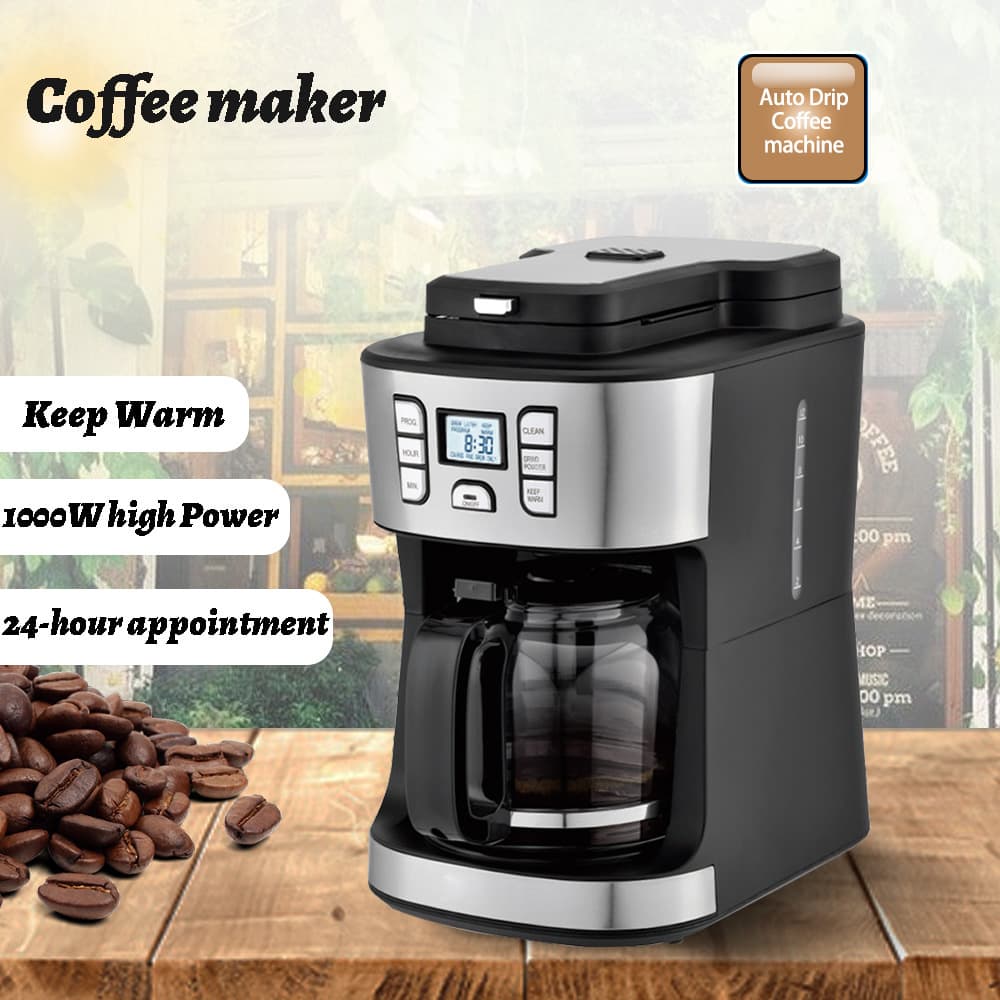 Fully automatic drip coffee machine with automatic grinder and timer function.