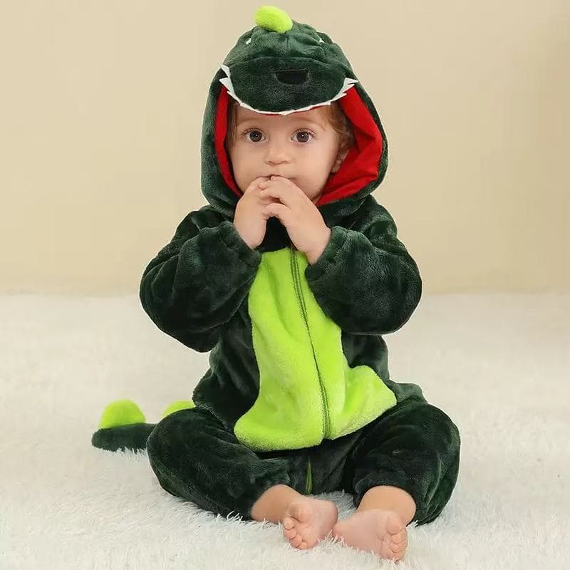 New Style Fruit Green Dinosaur Cartoon One-Piece Children's Pajamas Factory Direct Supply Autumn/Winter Flannel Homewear Drop Shipping