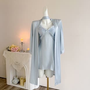 Pure and Romantic Lingerie Set for Women, Thin and Casual, High-End Lace Trim Chemise Two-Piece Set