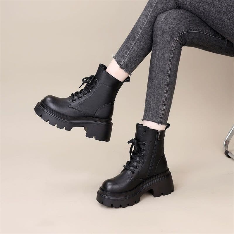Thick Sole Martin Boots for Women 2025 New Autumn Winter Boots British Style Single Boots Heightening Fashion Short Boots for Petite