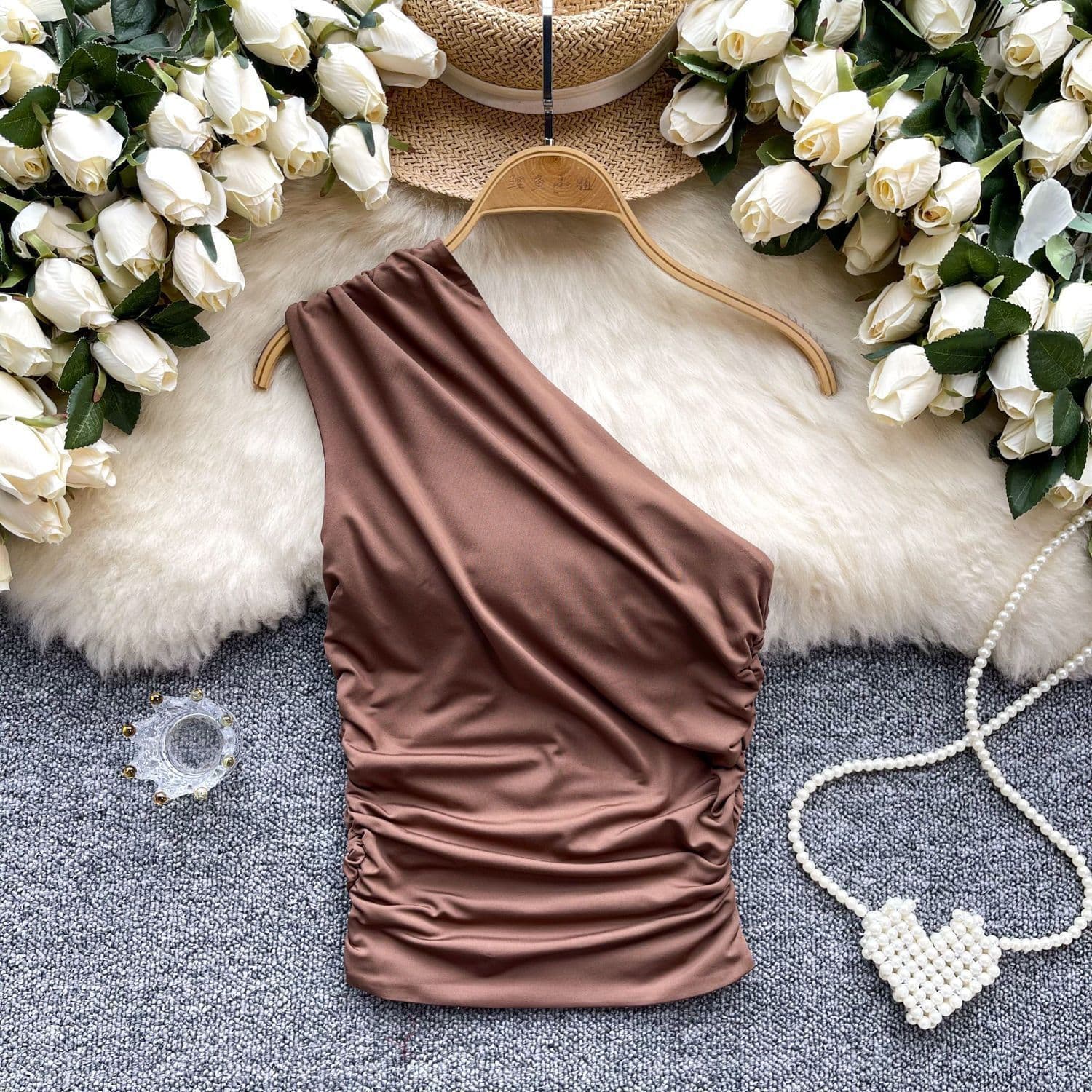 Cross-border Wholesale Trendy V-Neck Vest Top for Women Summer New Crisscross Waist Irregular Solid Color Design Top