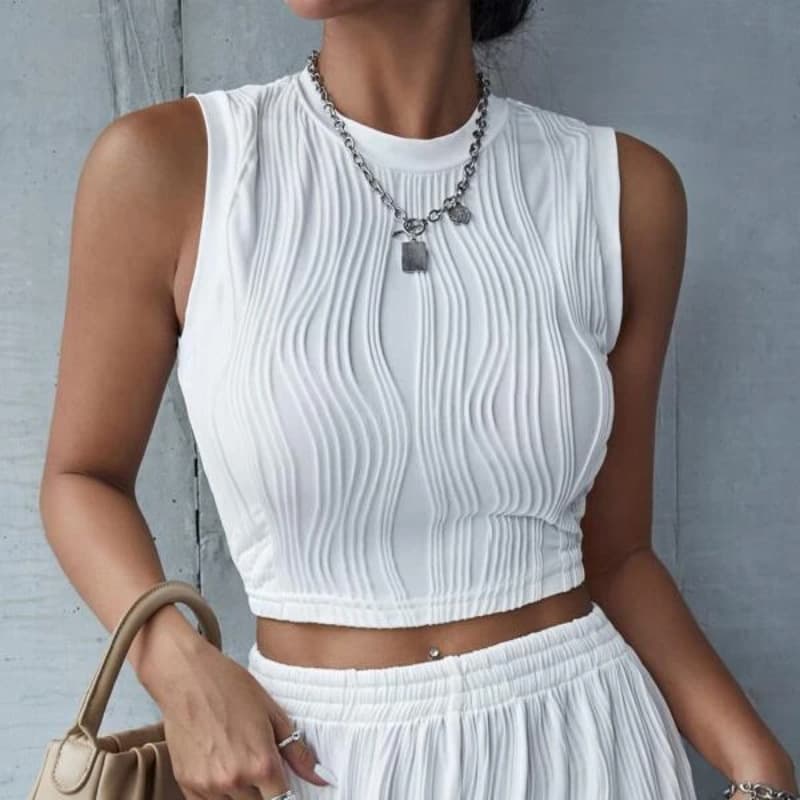European and American 2025 Summer Women's Clothing Amazon Ol Style Sleeveless Round Neck Slim-Fit Tank Top Sexy Hot Girl Outfit