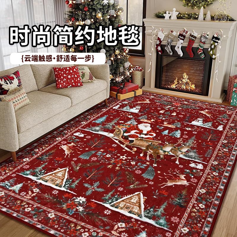 Cross-border Christmas Decorative Rug for Living Room, Vintage Premium Feel, Non-slip for Sofa, Coffee Table, Living Room, Bedroom