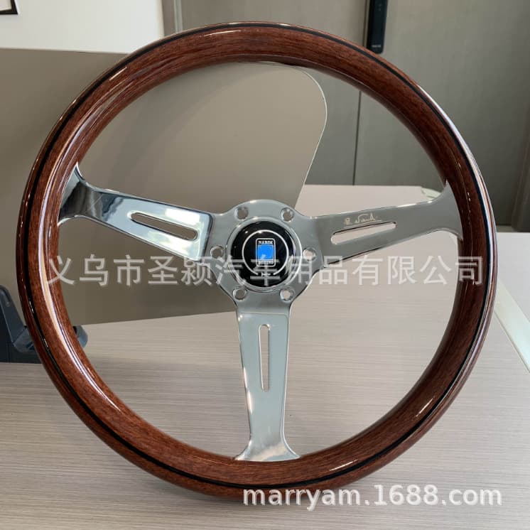 Vintage 14-inch Universal Retro Wooden Racing Steering Wheel ND Multi-function Steering Wheel for Old Car Modification