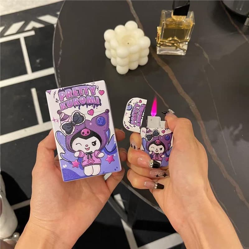 [Dropshipping] Cartoon Strawberry Bear Kuromi Creative Cigarette Case Pink Flame Lighter, Valentine's Day Gift for Boyfriend