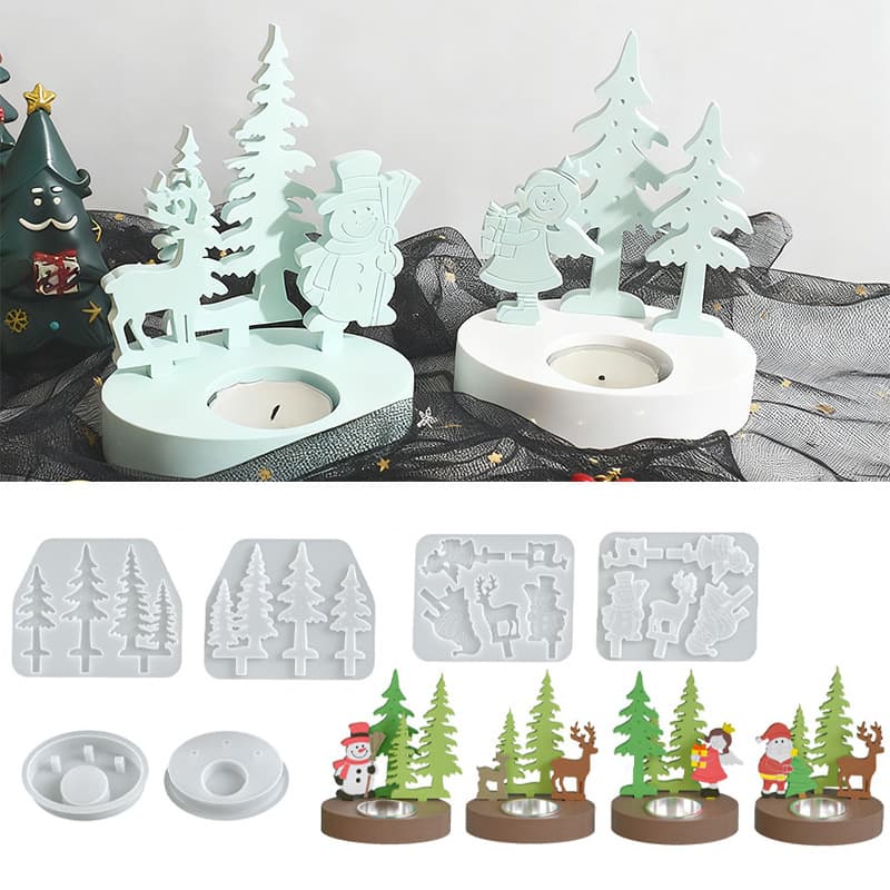 2025 Christmas New Elk Snowman Christmas Tree Angel Girl Ornament Candlestick Base Silicone Mold