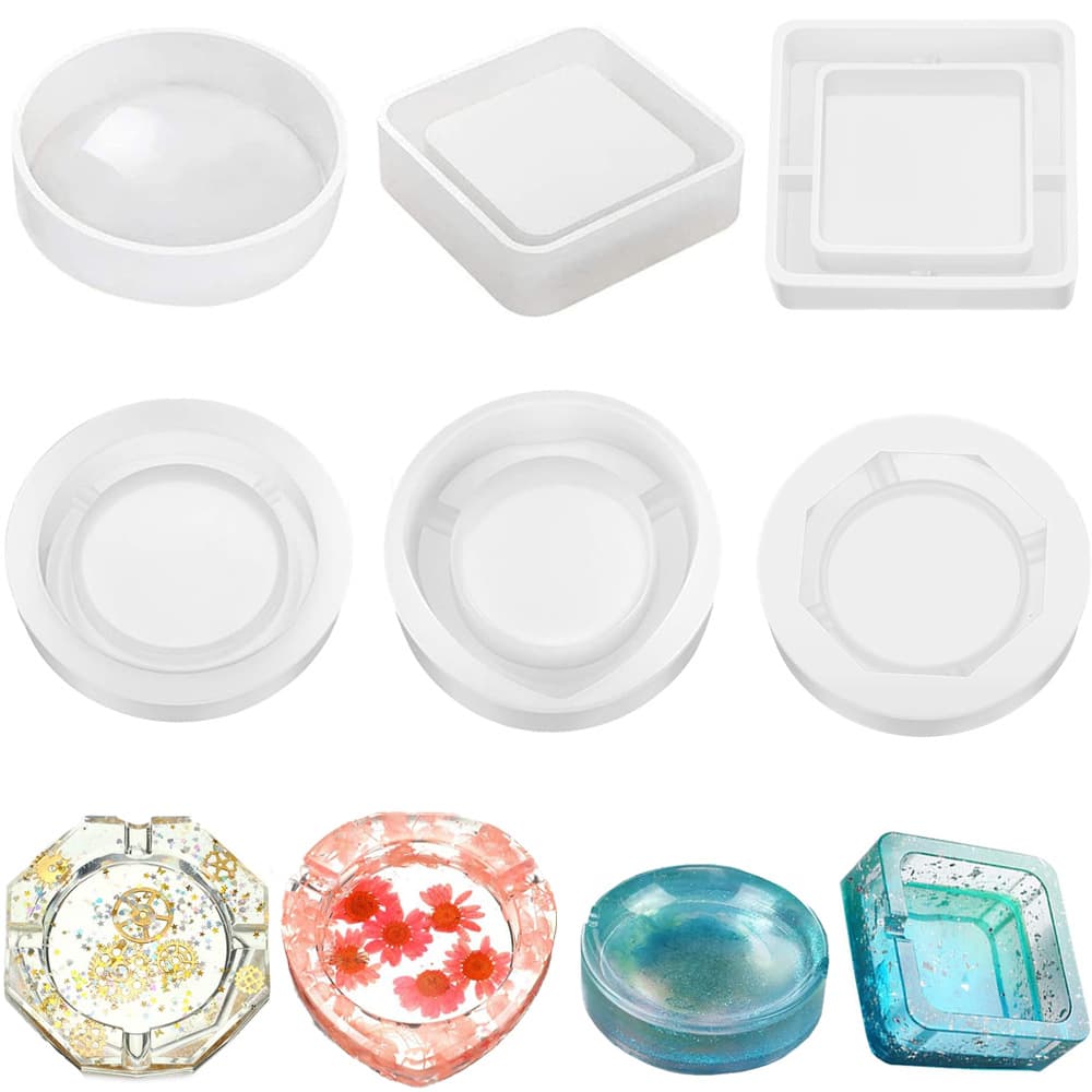 Multi-Specification Round Square Ashtray Resin Silicone Mold, Epoxy Resin DIY Heart Shape Diamond Shape Coaster Ornament Wholesale