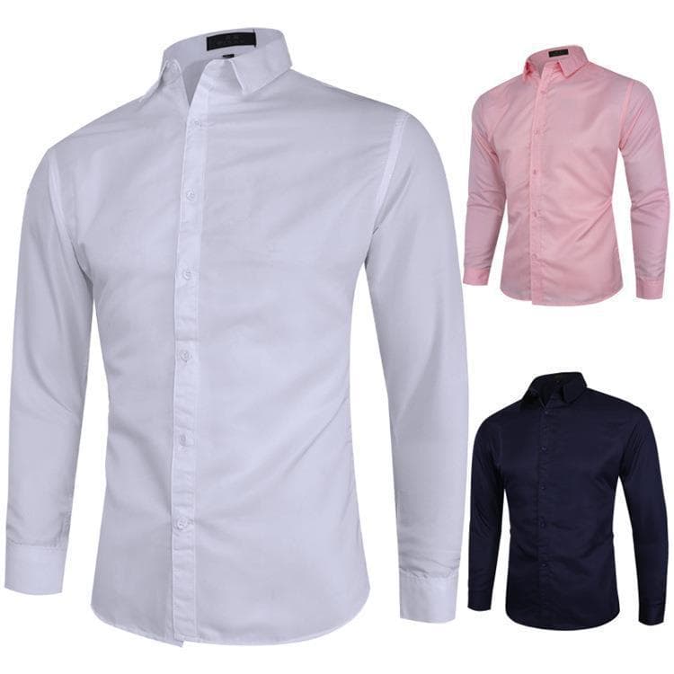 Wholesale Spring and Autumn New Foreign Trade Men's Solid Color Big Size Long-Sleeved Shirts Men's Business Casual Slim-Fit Long-Sleeved Shirts