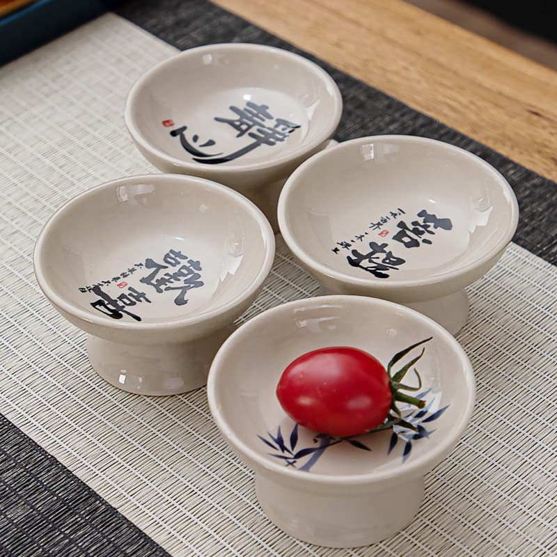 Ceramic Chinese retro tall calligraphy fruit plate for Buddha ceremony plate dried fruit snack plate wedding cake tea tray