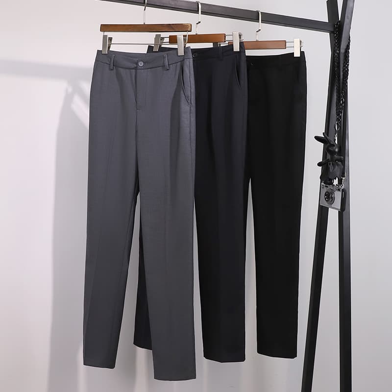 Men's Casual Straight Leg Suit Pants Workwear Long Trousers Summer Slimming Professional Office Pants High Waist Polyester