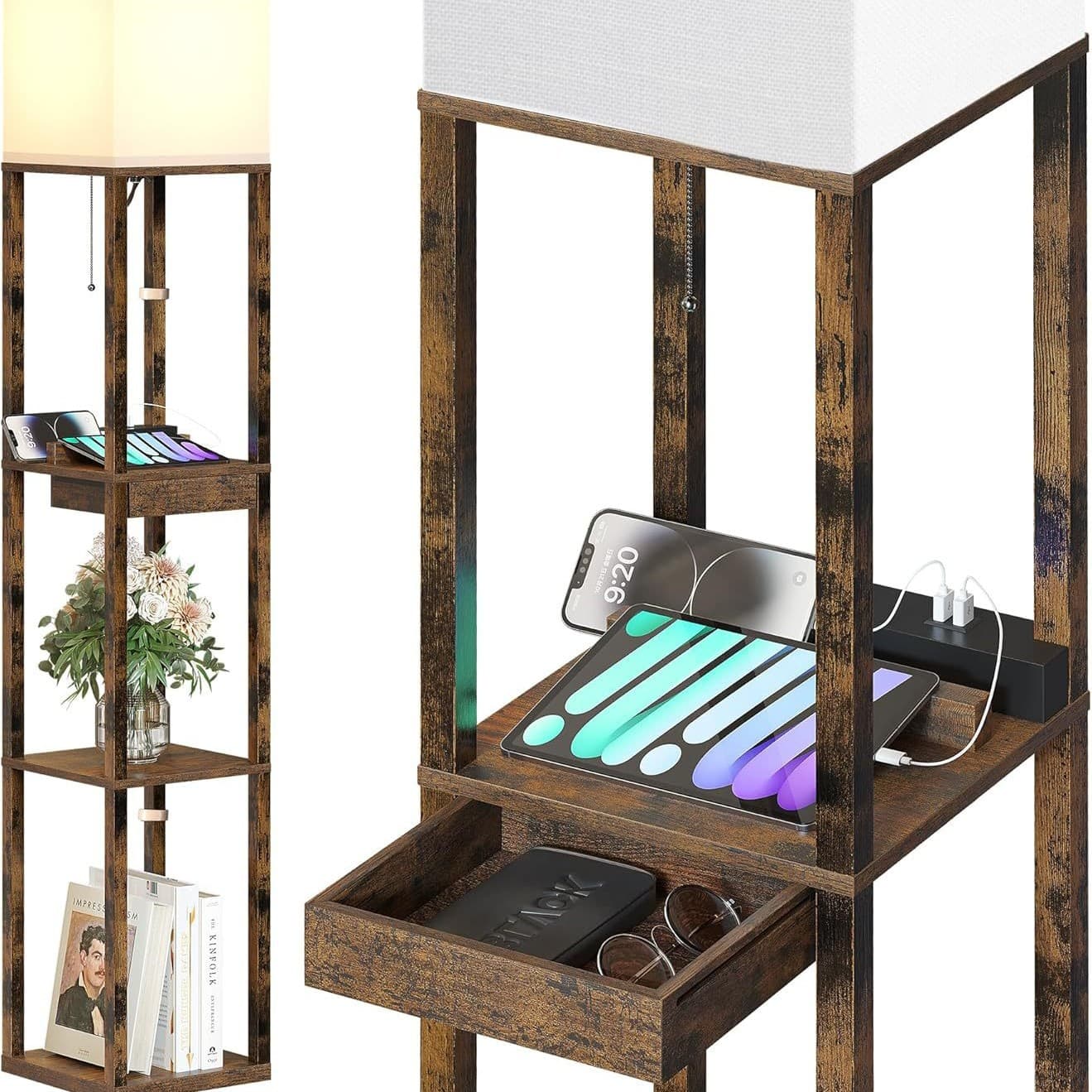 Cross-border multi-layer storage bookshelf floor lamp simple living room display floor lamp corner display bookshelf lamp