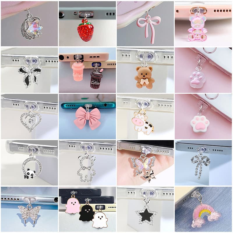 Cross-border model compatible with iPhone charging port dust plug, Type-C headphone jack dust plug, phone decorative hole charging port
