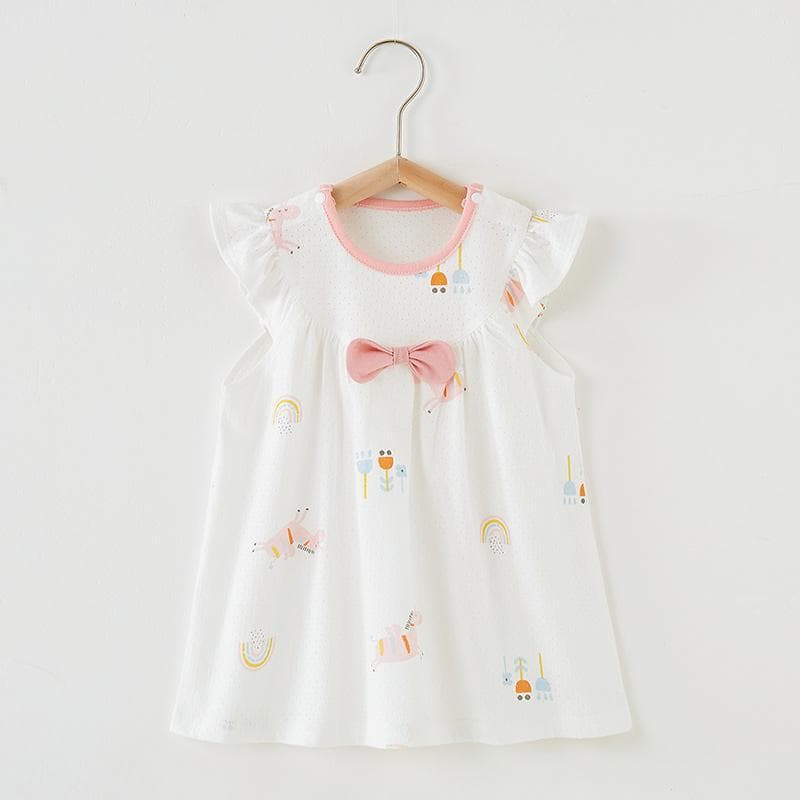 Girls Dress 2023 Summer Thin Cotton Short Sleeve Children's Baby Skirt Fashionable Floral Skirt Ruffles