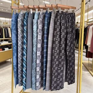 2026 Men's Lightweight Rayon Casual Pants Mid-Aged Plus Size Home Sleep Pants Cotton Gauze Plaid Wear-Out Style