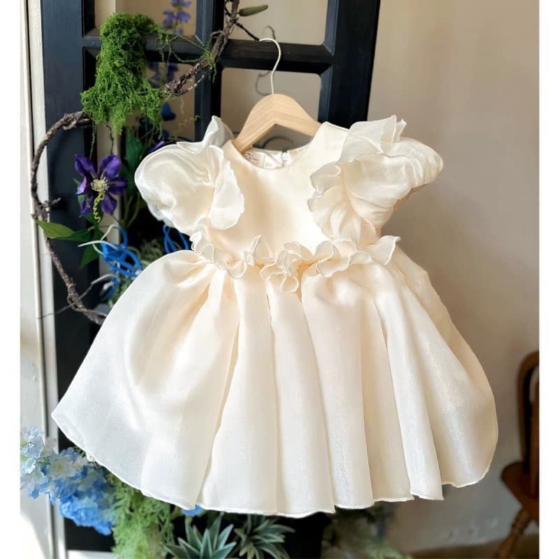 Champagne 1st Birthday Baby Girl Dress 2026 New Style Short Sleeve Birthday Party Gown Toddler Fashionable Birthday Dress