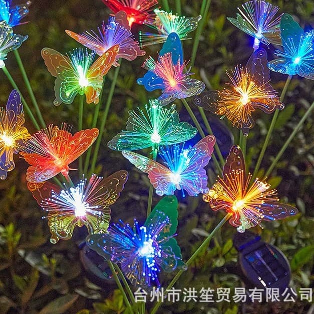 LED Solar Fiber Optic Butterfly Decoration Waterproof Garden Atmosphere Color Light