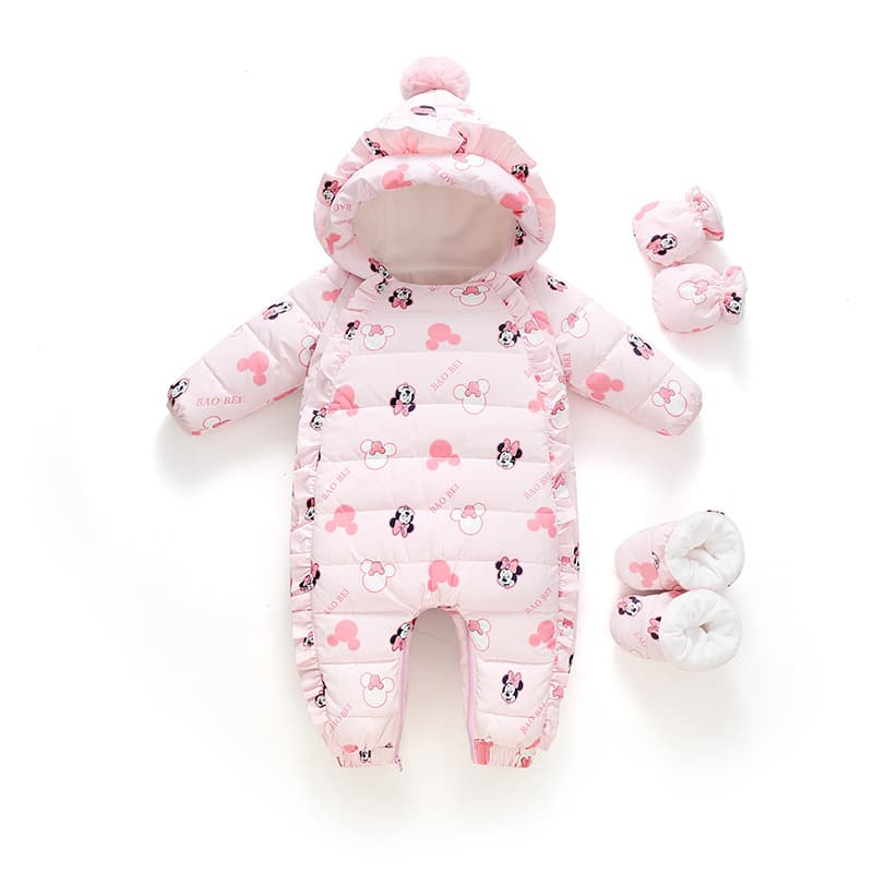 Baby Down Jumpsuit Newborn Thickened Outwear Carrier Suit Unisex Plush Cartoon Romper Crawling Winter
