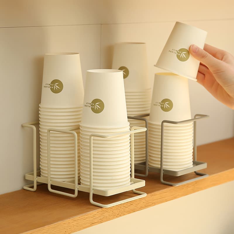 Japanese-Style Paper Cup Holder, Disposable Cup Dispenser with Iron Craft for Home Coffee and Tea Cup Storage