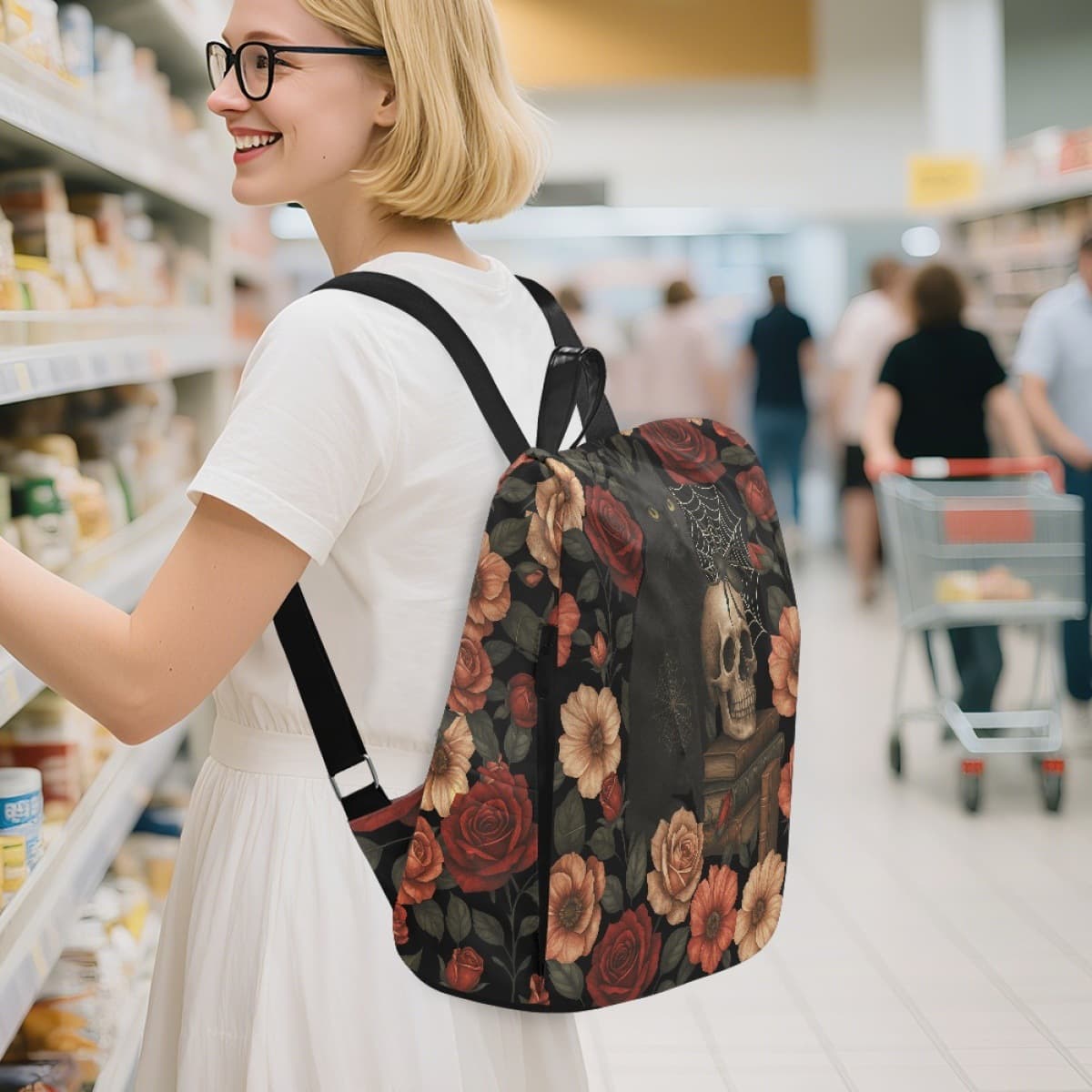 Halloween Themed Backpack Printed Polyester Funny Skull Ghost Pumpkin Pattern School Bag Commuter Computer Bag