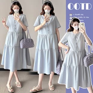 Actual Photo ~ Maternity Wear Summer 2026 New Solid Color Short Sleeve Fashion Plus Size Maternity Nursing Dress