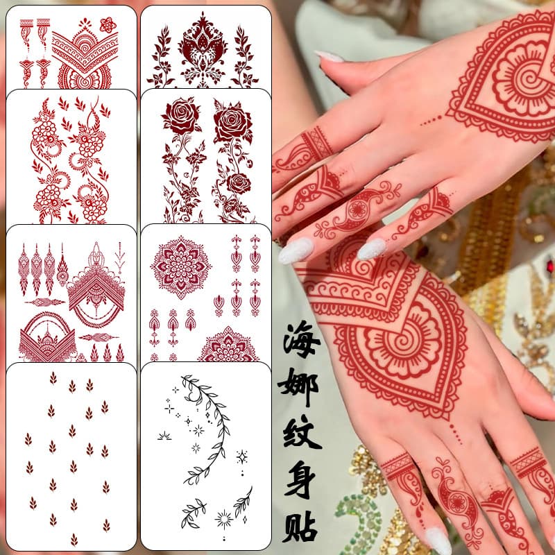 Cross-border popular henna flower flower lace totem Indian henna tattoo stickers on the back of the hand henna tattoo