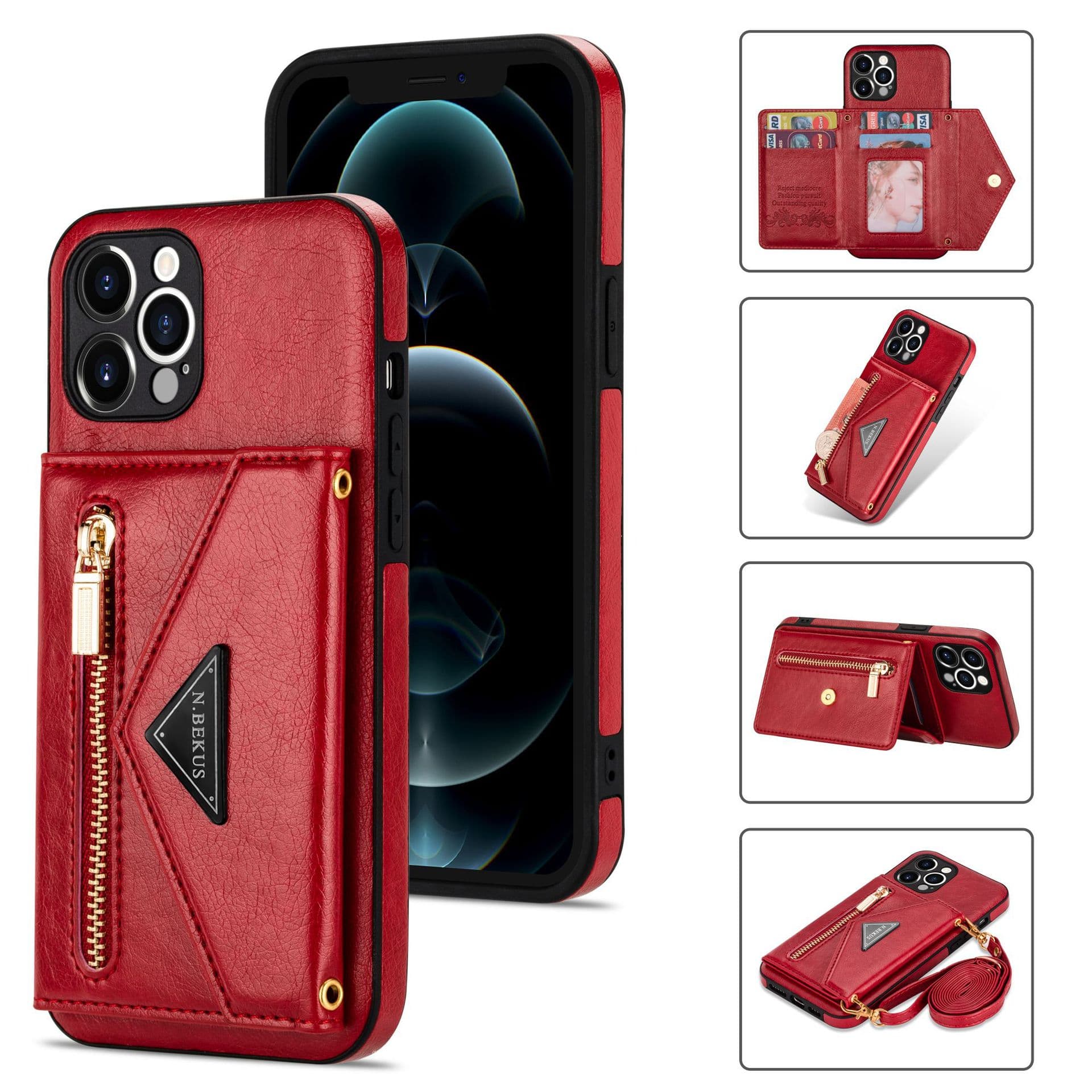 Crossbody Card-Inserting Leather Case Compatible with Apple iPhone 17 Phone Case iPhone 14 XR Lanyard Wallet 15 XS 12 Card-Inserting Zipper Case