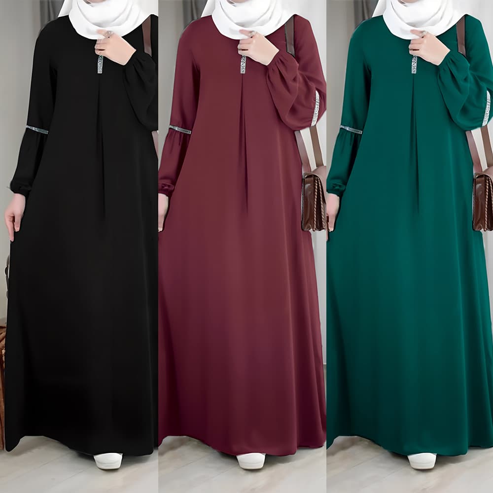 Casual Long Sleeve Abaya Dress Fashionable Arabic Fashion Caftan With Sequins Women's Muslim Comfortable Summer Clothing