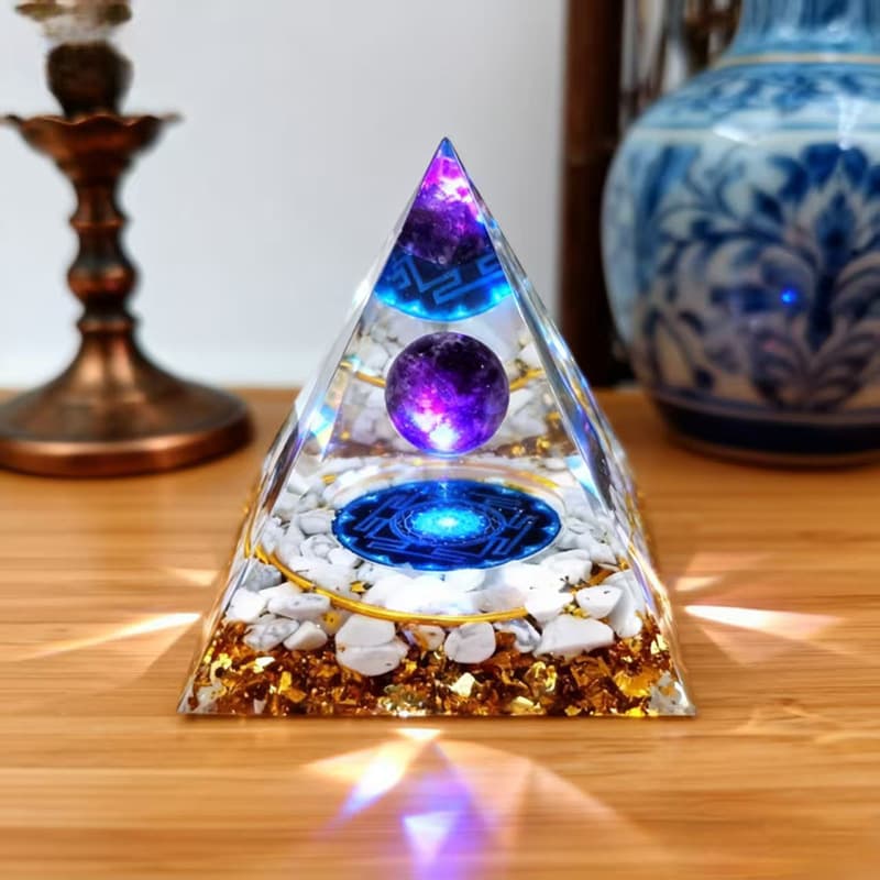 Natural white turquoise pyramid ornaments, crystal gravel, glue resin, home desktop, handmade entrance hall, wealth gathering array