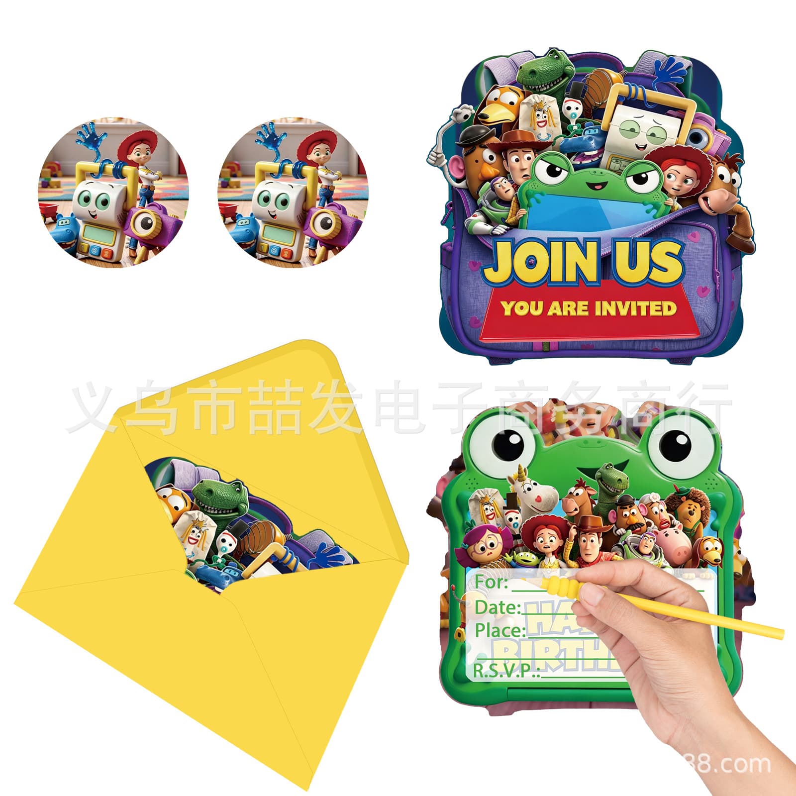 New Toy Story Themed Birthday Invitation Card Set Children's Cartoon Party Invitation with Envelope Sticker