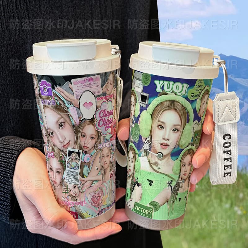 Yan Song Yuqi Cute Merch Thermos Cup 316 Stainless Steel Large Capacity Straw Water Bottle Car Coffee Cup for Men and Women