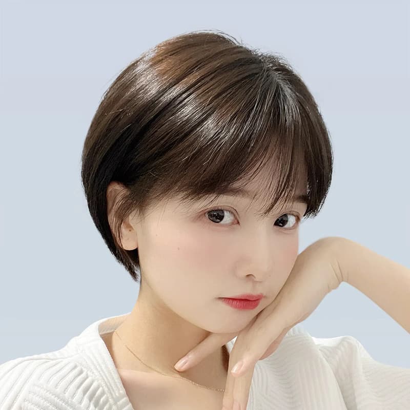 Women's Full Real Hair Wig, Natural Short Straight Wig, Face-Shaping, Age-Defying, Coverage for Gray Hair, Thickening, Wholesale