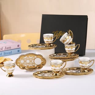 New Electroplated Coffee Cup and Saucer Set Middle East Afternoon Tea Set European Ceramic Cup and Saucer Creative Gift Cup Saucer Wine Glass