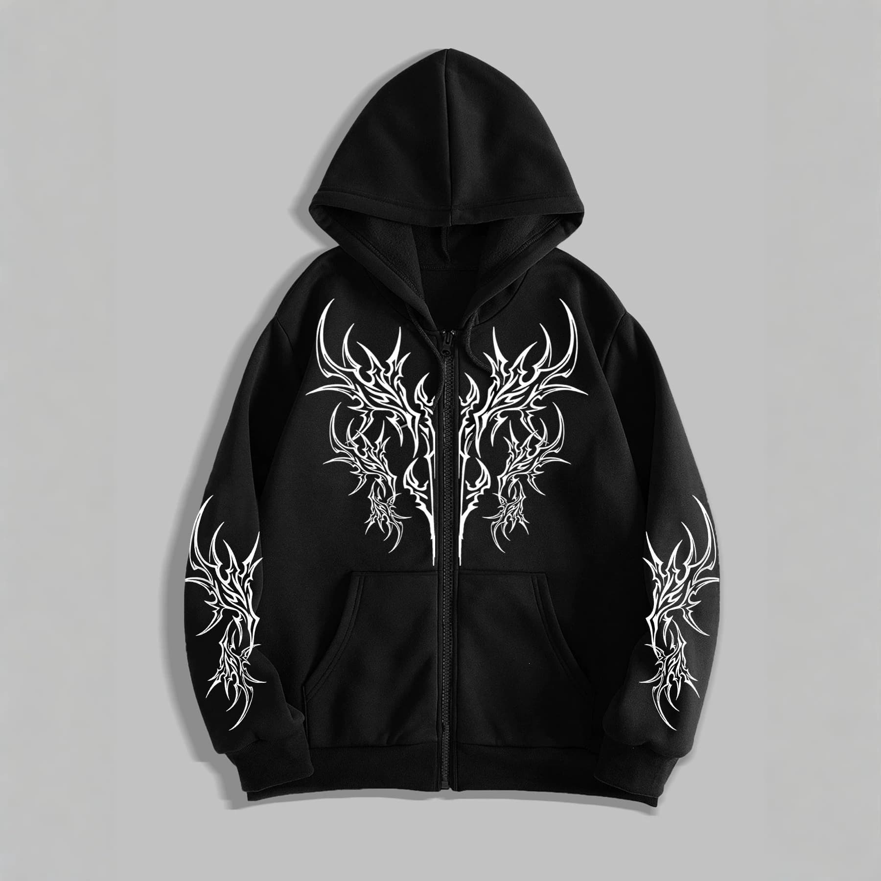 American retro trendy brand dark style high street sweatshirt men's trend ins large size plus fat couple zipper hooded sweatshirt