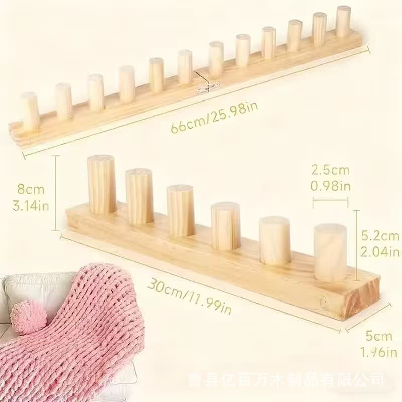 Wooden Blanket Loom Hand-Adjustable Width Weaving Loom Scarf Blanket Chunky Yarn Crochet Knitting Tool