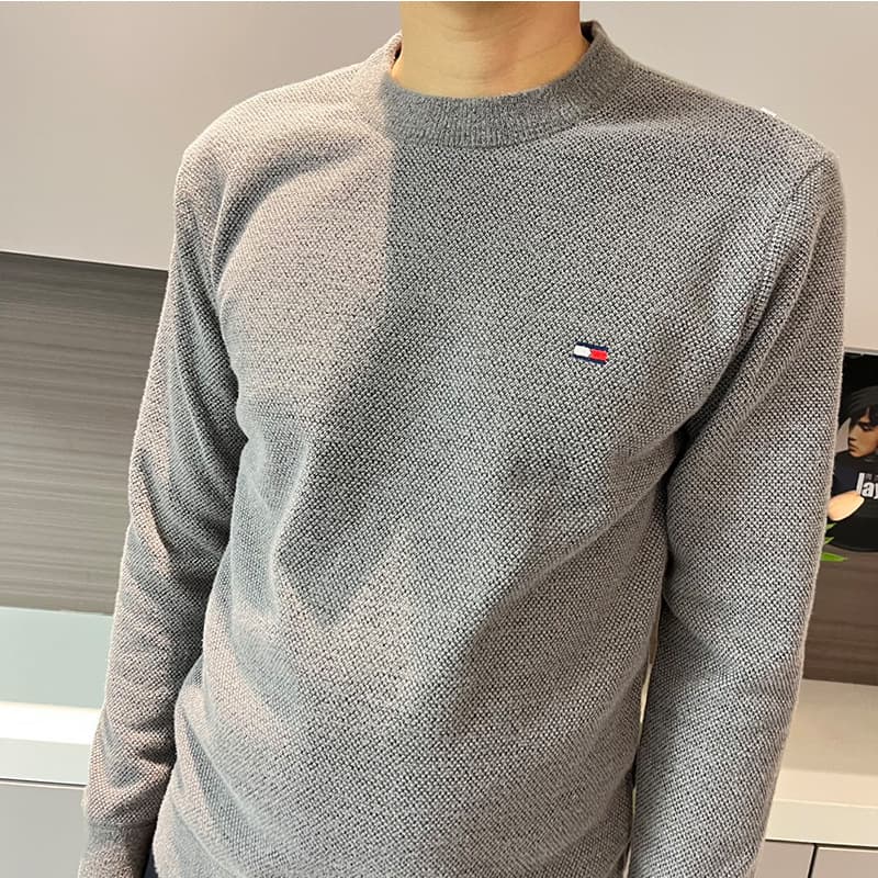 Tommy Hilfiger Men's Ferret Wool Sweater Embroidered Knitwear Autumn Winter Round Neck Pullover New Thick Knit
