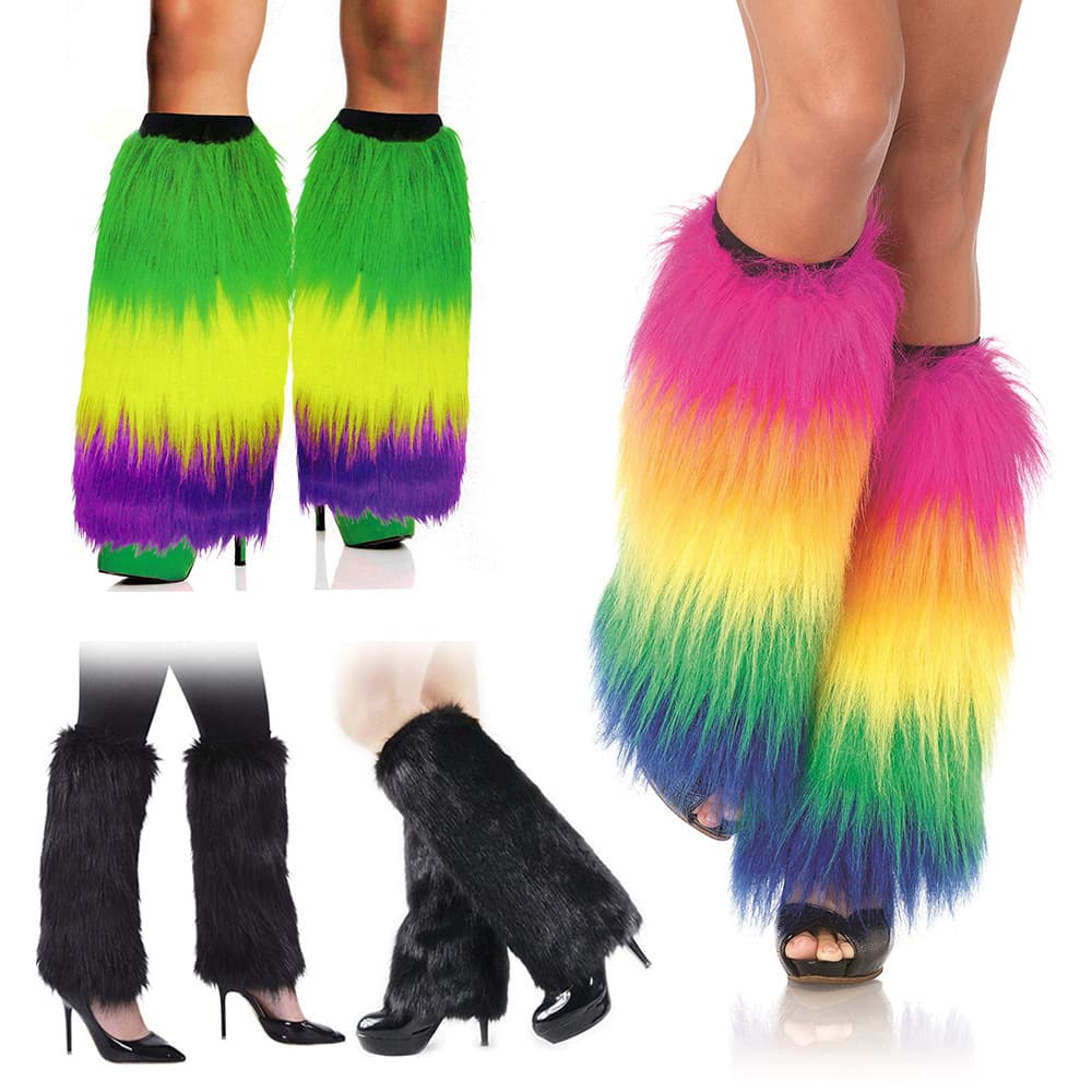 Cross-border faux fox fur plush sock leg warmers short/long stage performance warm colored boot covers