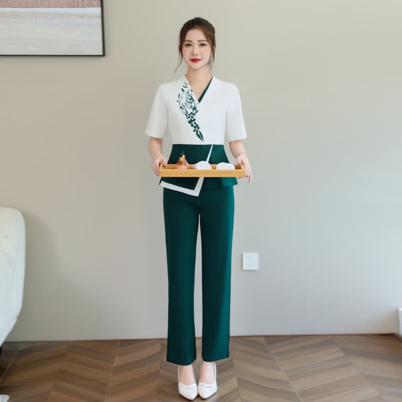 A9089 Spring/Summer New Style Foot Massage Technician Work Uniform for Women, Foot Bath Shop SPA Health Club Set, Foot Bath Work Attire