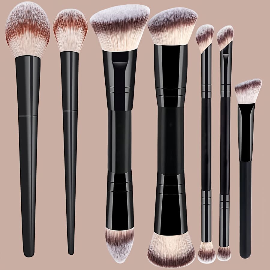 Yise 7-Piece Double-Ended Makeup Brush Set Portable Soft Bristle Face Contour Brush Powder Eyeshadow Brush Cosmetic Brush