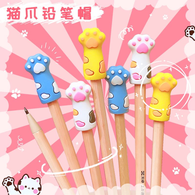 Cute Cartoon Cat Claw Pencil Cap Children's Wooden Pencil Cover Pen Holder Extender High-Looking Protective Cover for Students