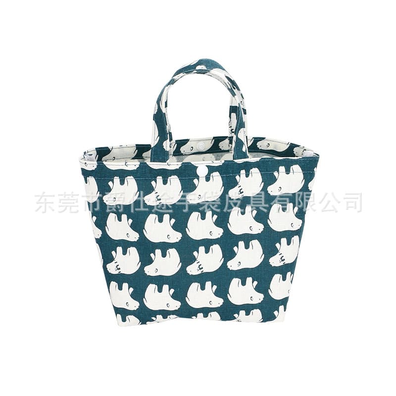 European and American Simple Linen Lunch Bag, Fashionable Printed Linen Handbag, Cute Bear Storage Pouch