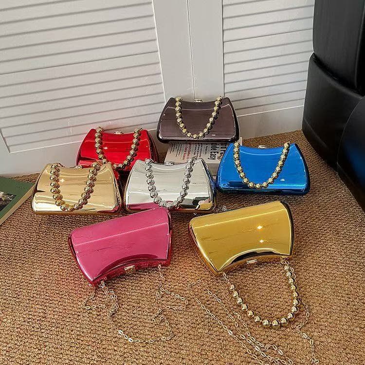 2025 cross-border European and American style acrylic electroplated box women's bag texture dinner bag chain shoulder crossbody bag mobile phone