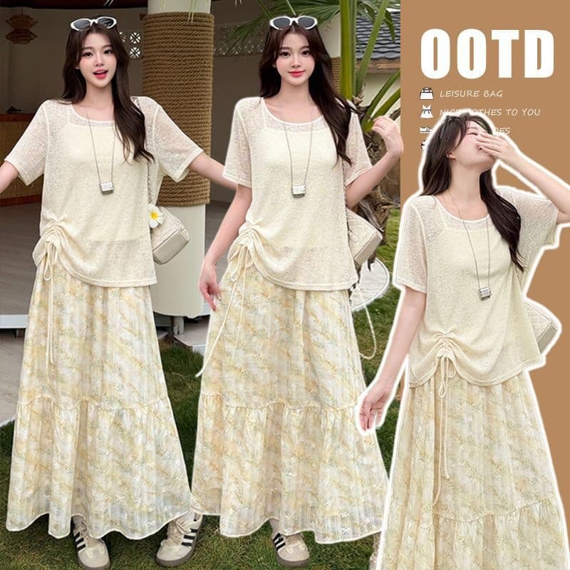 2026 Summer New Korean Gentle Style Fashionable Age-Reducing Halter Top Floral Half Skirt Chic Set