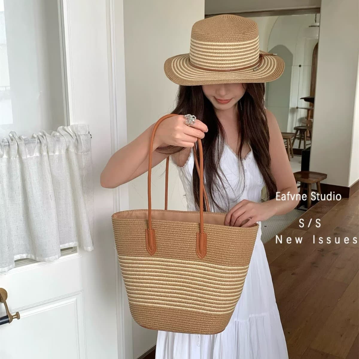 Handwoven Large Capacity Straw Tote Bag for Women, Summer Sun Protection Straw Hat, Casual Commute Shoulder Bag