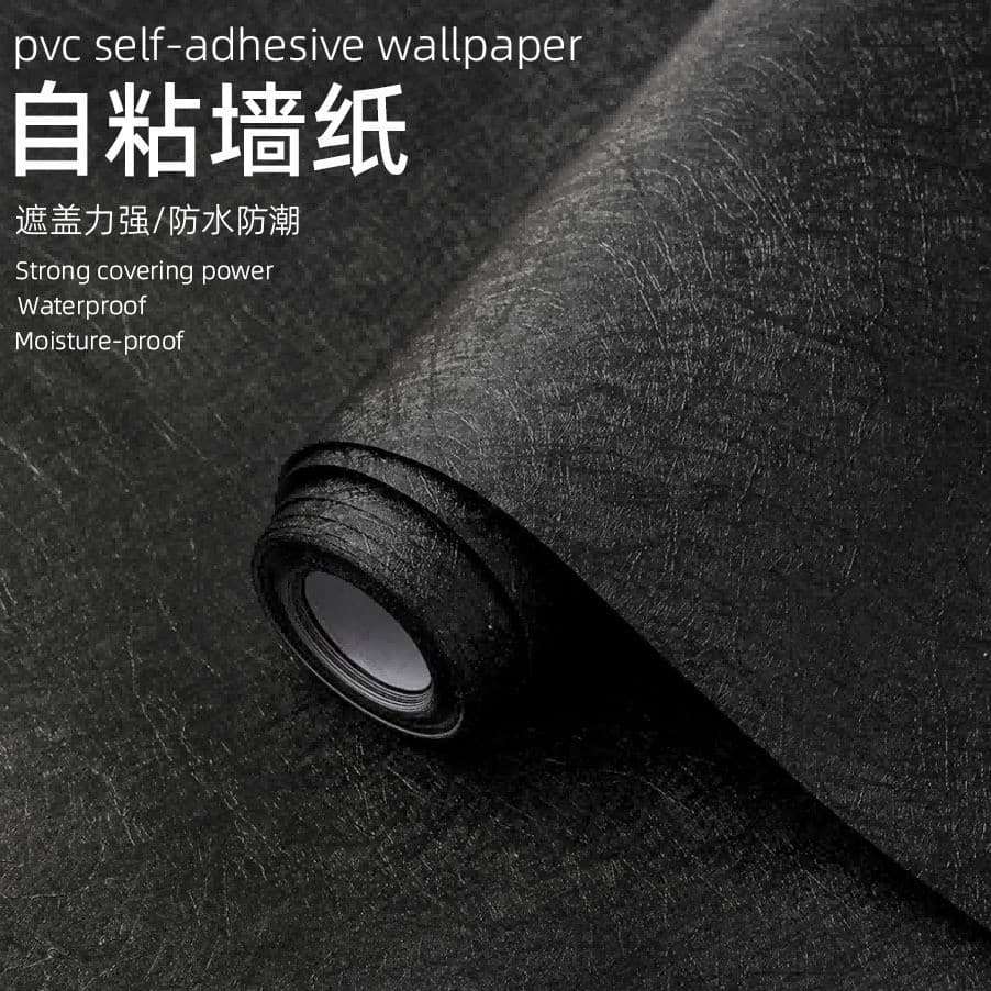 Black Silk Pattern Wallpaper Self-Adhesive Waterproof Furniture Renovation Sticker for Rental House Transformation