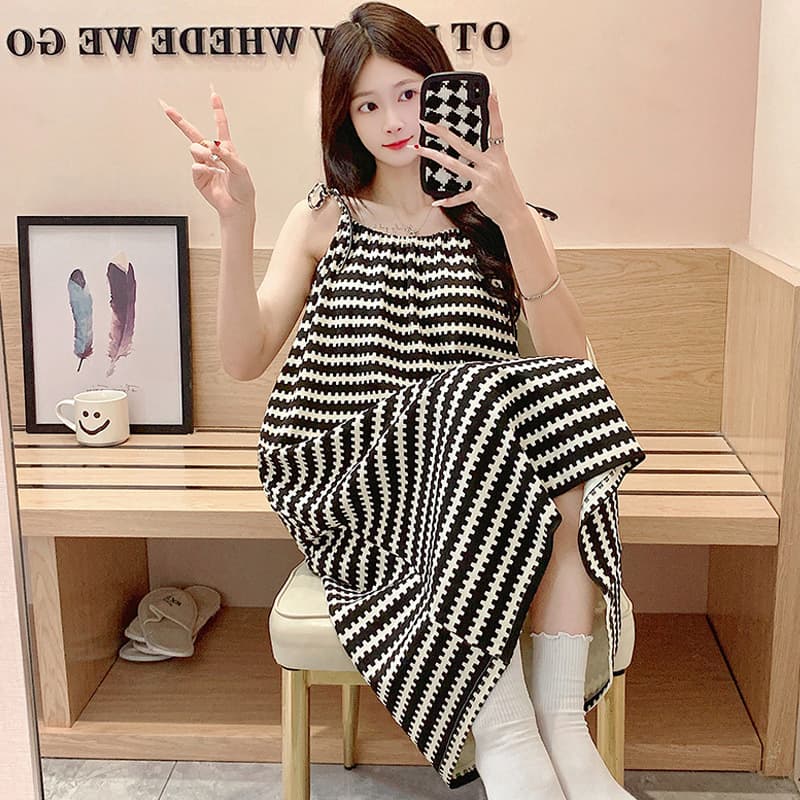 New Korean-style Women's Sleepwear Nightgown Spaghetti Strap Vest Breathable Stretch Women's Casual Camisole Loungewear Cloud Cotton