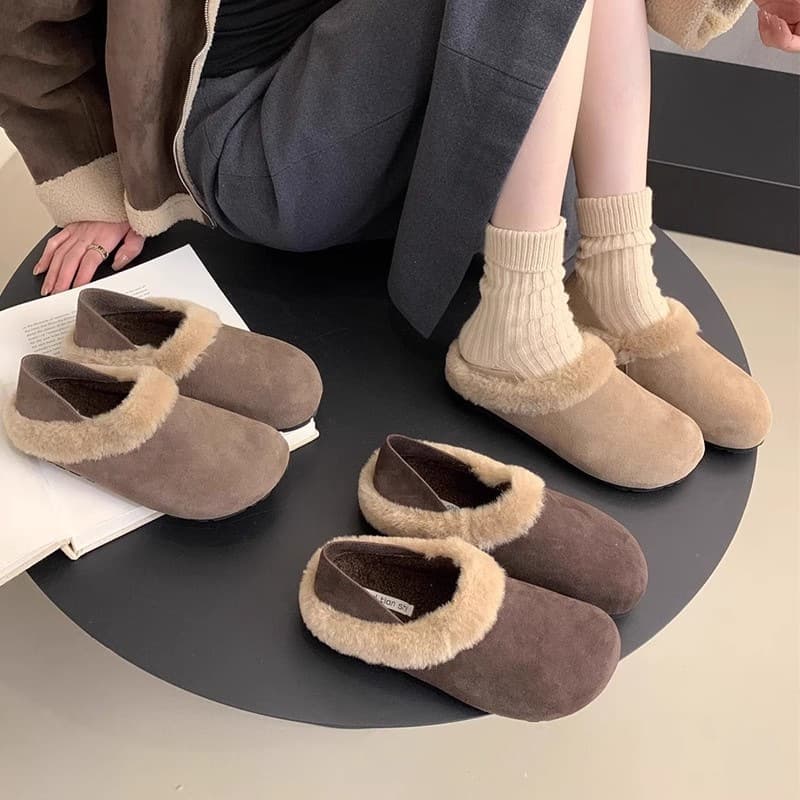 Birkenstock Women 2024 New Autumn/Winter Plush Retro Furry Slides Women Lazy Slip-On Two-Way Cotton Shoes