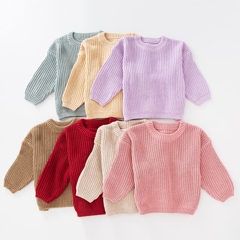 Hot-selling children's pullover knitted sweater for foreign trade, solid color girls' sweater in stock, European and American style